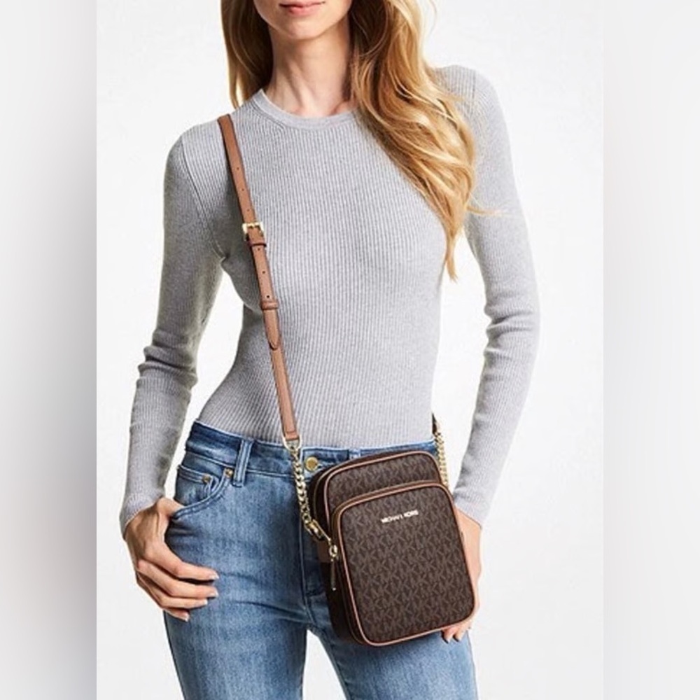 MICHAEL KORS Jet Set Travel Medium Logo Crossbody Bag brown NWT - Picture 4 of 7